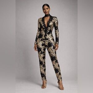 Elegant Black and Gold Sequin Jumpsuit Size Small
